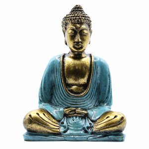 Soška  Buddha modrozlatý 17 cm ruční tvorba