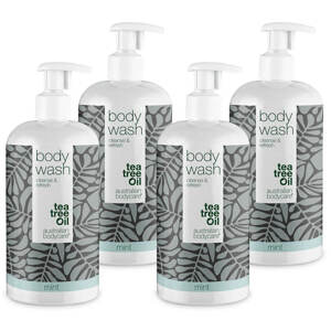 4 za cenu 3 Tea Tree tělové mycí prostředky 500 ml Mint — výhodná nabídka - Balení 4 tělových mycích prostředků (500 ml): Tea Tree Oil Mint