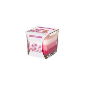 Sklo hranol 80x80 mm ~32h rose tříbarevná vonná svíčka
