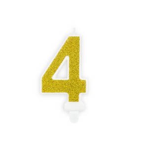 PartyDeco Narozeninová dortová svíčka číslo "4" zlatá
