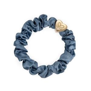 By Eloise London Gumička Gold Heart Silk Scrunchie - modrá 1ks