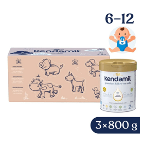 Kendamil Premium 2 HMO+ 3× 800 g kreativní balení s dárkem