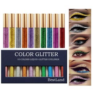 Best Land 10 barev Liquid Glitter Eyeliner Metallic Shimmer