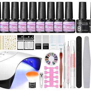 COSCELIA Kit  Complet , Lampa UV LED 36W, 10x8ml Nail Gel