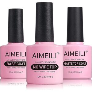 AIMEILI No Wipe Top Coat, Base Coat,  Matte Top Coat 3x10ml