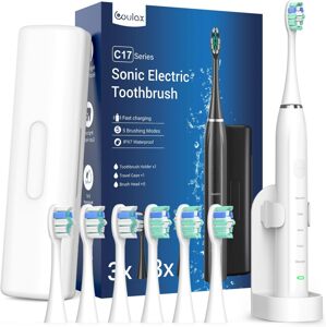 COULAX Sonický elektrický zubní kartáček se 6 kartáčkovými hlavicemi a cestovním pouzdrem