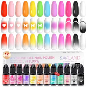 SAVILAND Airbrush gelový lak na nehty: Sada 12 vitálních barev bez ředění 15 ml
